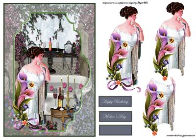 Vintage Lady Pamper Evening Bracket Scene Card Front