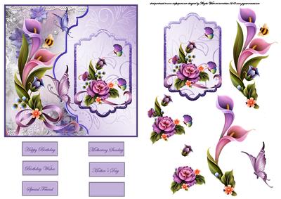 Enchantment Garden of Flowers Card Front, Topper and Decoupa