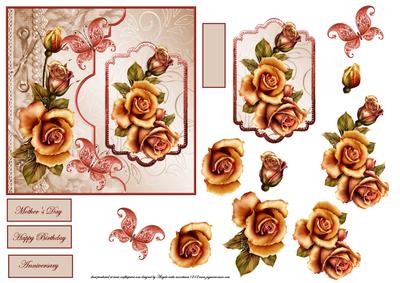 Copper Rose Card Front with Topper and Decoupage