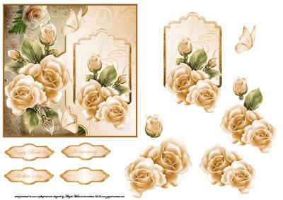 Peach Rose and Butterfly Flutter Card Front with a Topper An