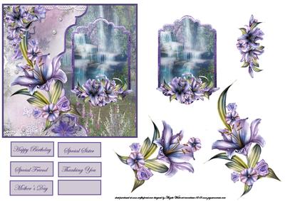 Waterfalls and Lilies Card Front with Topper