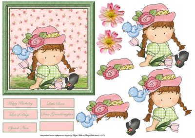 Agnes in the Flowers Card Front with Decoupage