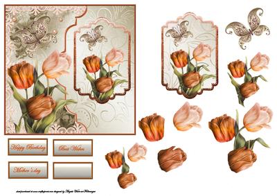 Spring Tulips Card Front with Topper and Decoupage