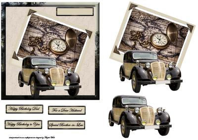 Time to Travel Card Front with Decoupage