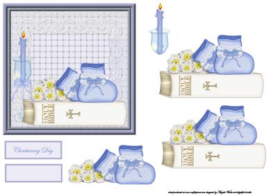Baby Boy Christening, Bible and Daisy Card Front