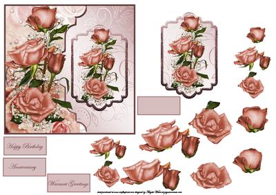 Pink Rose and Baby's Breath Card Front and Topper