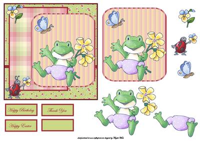 Frog Jumping for Joy Card Front with Topper and Decoupage