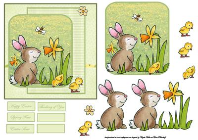 Rabbit Smells the Daffodil Card Front with Topper