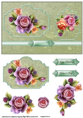 English Rose Card Front with Topper and Decoupage
