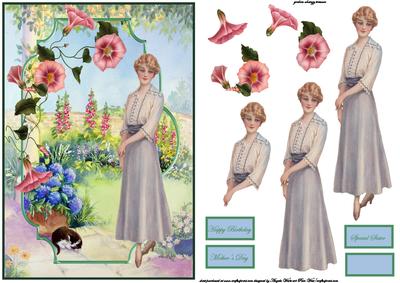 Cottage Garden Bracket Scene Card Front with Decoupage