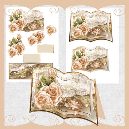 Peach Rose Easel Book with Stopper and Decoupage Mini Kit