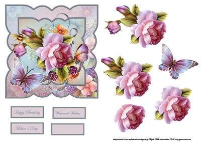 Bumble Bee and Rose Card Front with Decoupage and Sentiment
