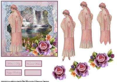 Tranquil Day at the Waterfalls Card Front with Decoupage
