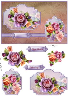 Old Rose Card Front with Toppers and Decoupage