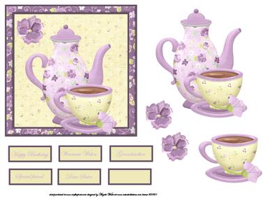 Afternoon Tea Card Front with Decoupage and Sentiment Tags