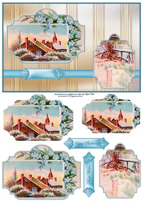 Vintage Cottage Card Front with Toppers and Pyramid Layers