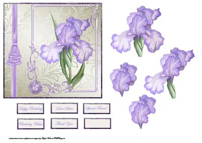 Purple Iris Card Front with Decoupage