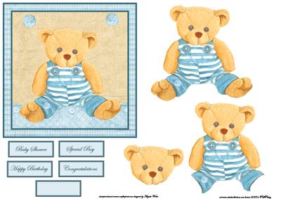 Baby Bear Card Front with Decoupage and Sentiment Tags