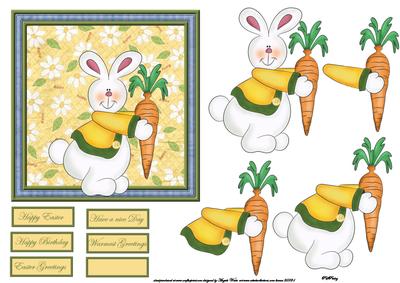 Rabbit with a Carrot Card Front with Decoupage and Sentiment