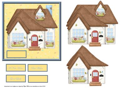 New Home Card Front with Decoupage and Sentiment Tags