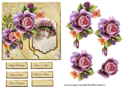 Lady in the Floral Hat with Roses Card Front and Decoupage