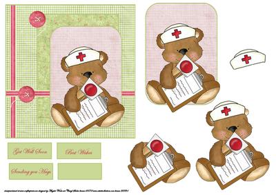 Teddy Bear Nurse Card Front and Topper