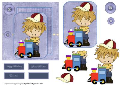 Boy with His Toy Train Card Front and Topper