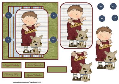 Pizza Boy with His Dog Card Front, Topper and Decoupage