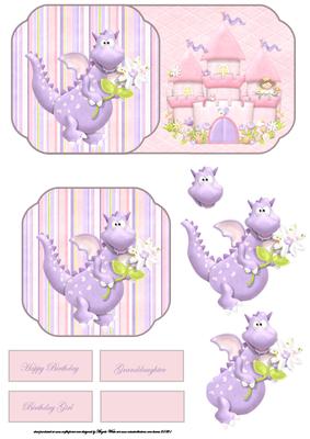 Dragon and Fairy Tale Castle Card Front with Decoupage