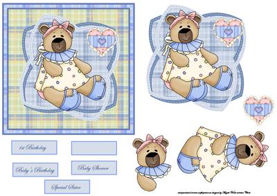 Girl Teddy Bear Card Front with Decoupage