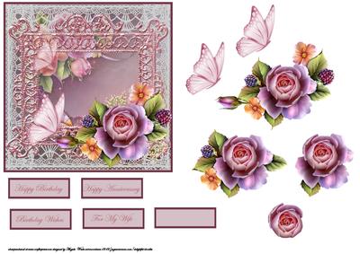 Butterfly and Lace with English Rose Card Front