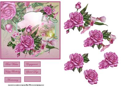 Scenic Pink Rose Card Front with Decoupage