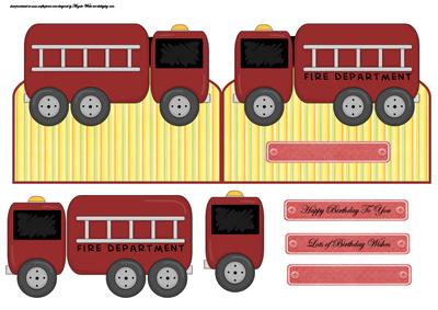 Fire Engine Over the Edge Shaped Card with Decoupage
