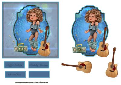 Music Girl Card Front with Decoupage
