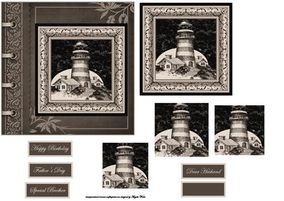 Lighthouse in Sepia Card Front with Topper