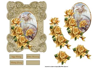 Yellow Rose Card Front in Ornate Frame