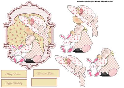 Bonnet Girl with White Rabbit Card Front and Large Decoupage