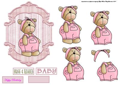 Girl Teddy Bear Topper with Decoupage