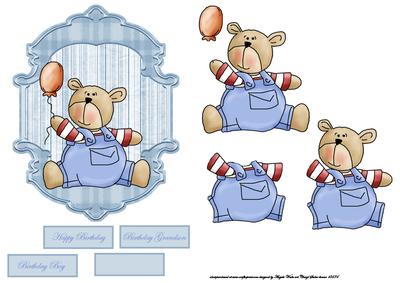 Baby Boy Bear Topper with Decoupage