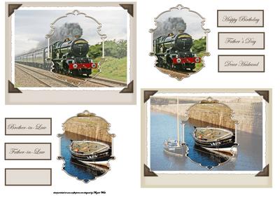 Train and Boat Card Fronts with Toppers and Sentiment Tags