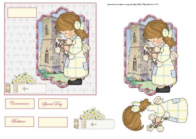Communion Girl Card Front with a Topper and Decoupage