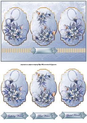 Winter Flowers Panel Card with Toppers and Sentiment Tags