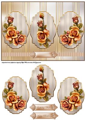 Copper Rose Panel Card Front with Toppers and Sentiment Tags