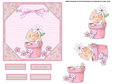 Baby Flowerpot Card Front with Decoupage