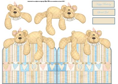 Bear Over the Edge Shaped Card with Decoupage