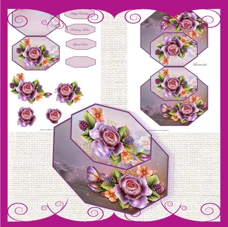 Lilac English Rose Octagon Shaped Card Mini Kit