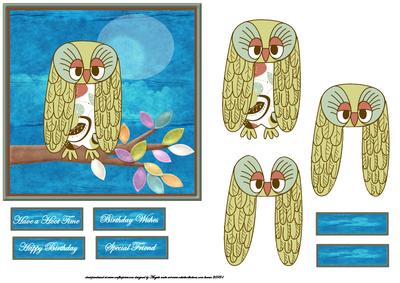 Owl in the Moonlight Card Front with Decoupage