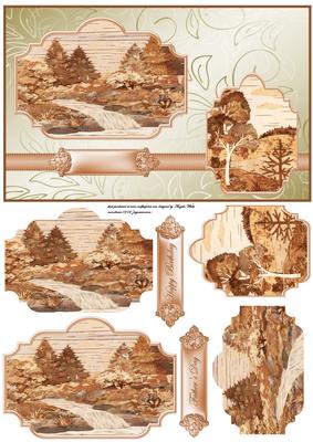 Wood Art Scene Panel Card with Toppers