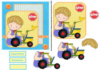 Boy with Forklift Truck Card, Topper and Decoupage