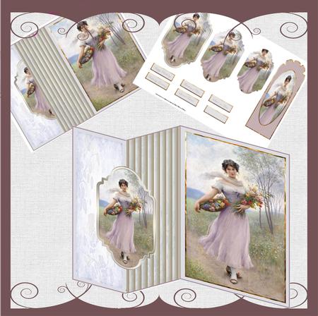 Wild Flowers and Vintage Lady No Hole Fold Back Card Mini Ki